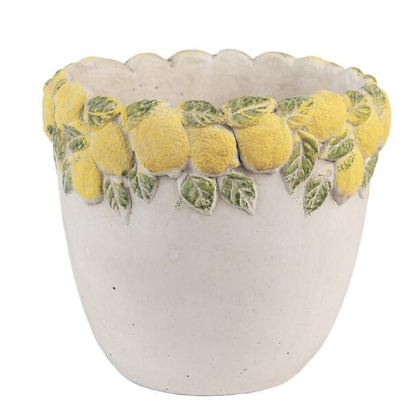 Bloempot Ø 16x15 cm Wit Geel Steen Citroen