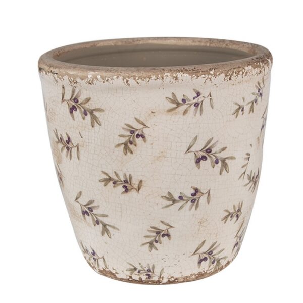 Bloempot Ø 16x16 cm Beige Blauw Keramiek Olijven Bloempot Binnen