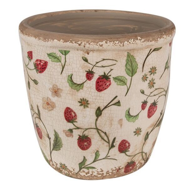 Bloempot Ø 16x16 cm Beige Rood Keramiek Aardbeien Bloempot Binnen