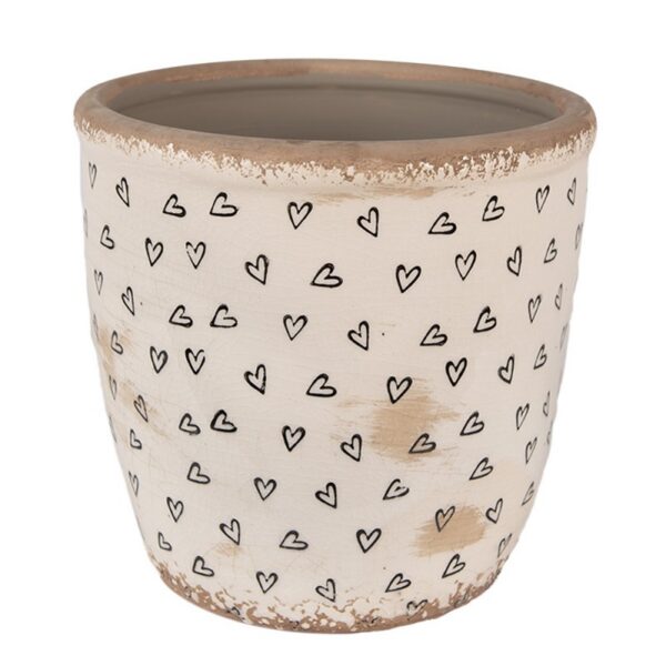 Bloempot Ø 16x16 cm Beige Zwart Keramiek Hartjes Bloempot Binnen