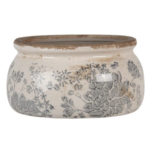 Bloempot Ø 16x8 cm Grijs Beige Keramiek Bloemen Bloempot Binnen