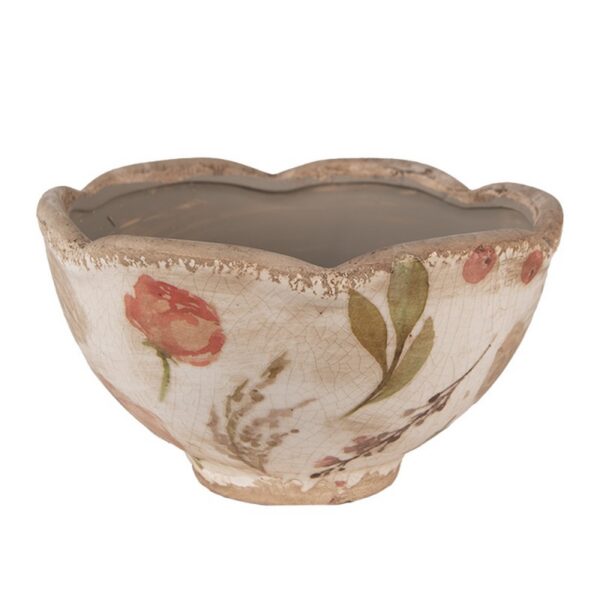 Bloempot Ø 16x9 cm Beige Roze Keramiek Bloemen Bloempot Binnen