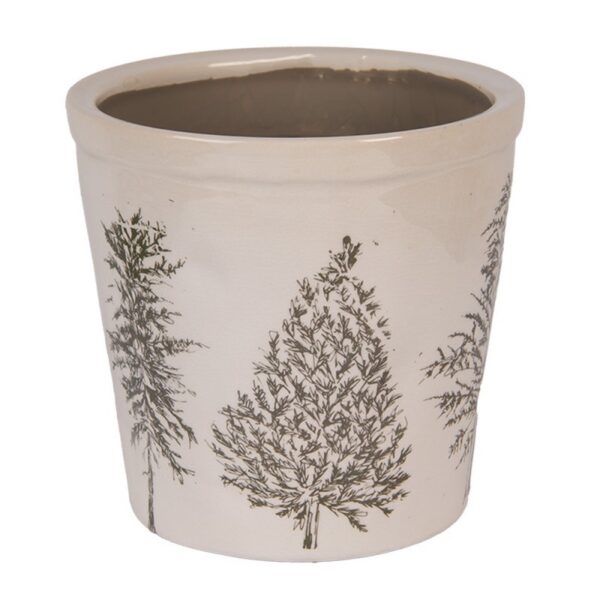 Bloempot Ø 17x16 cm Beige Groen Keramiek Dennenbomen
