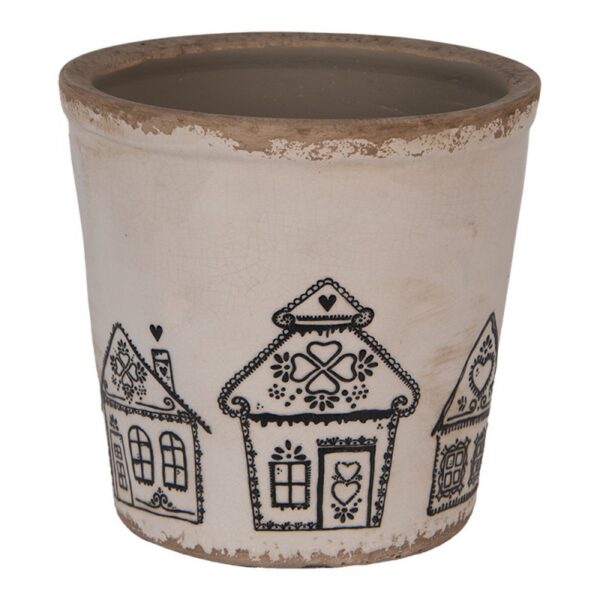 Bloempot Ø 17x16 cm Beige Keramiek Gingerbread house