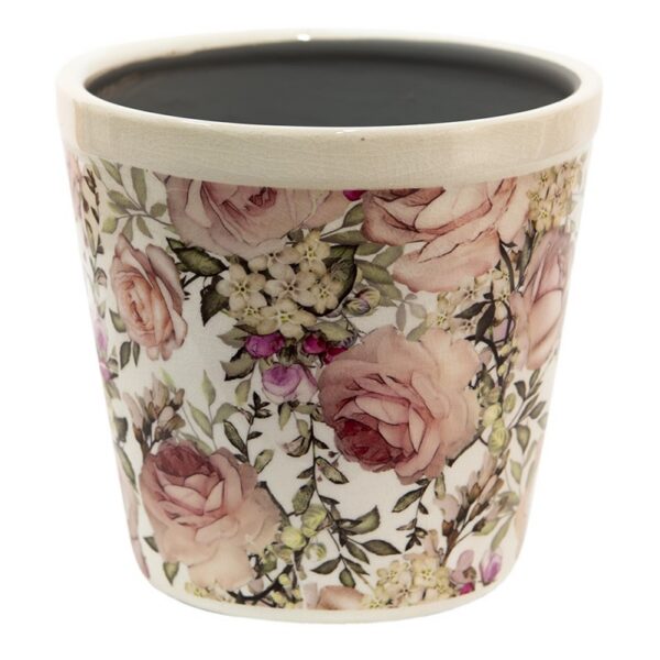 Bloempot Ø 17x16 cm Wit Roze Keramiek Bloemen Bloempot Binnen
