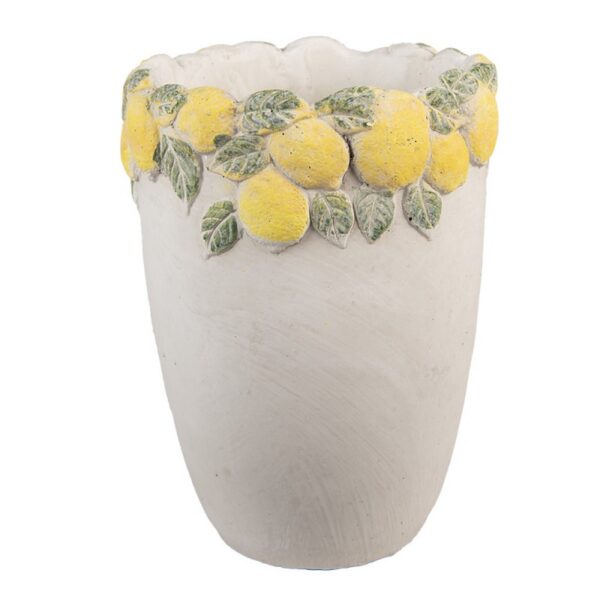 Bloempot Ø 17x23 cm Wit Geel Steen Citroenen