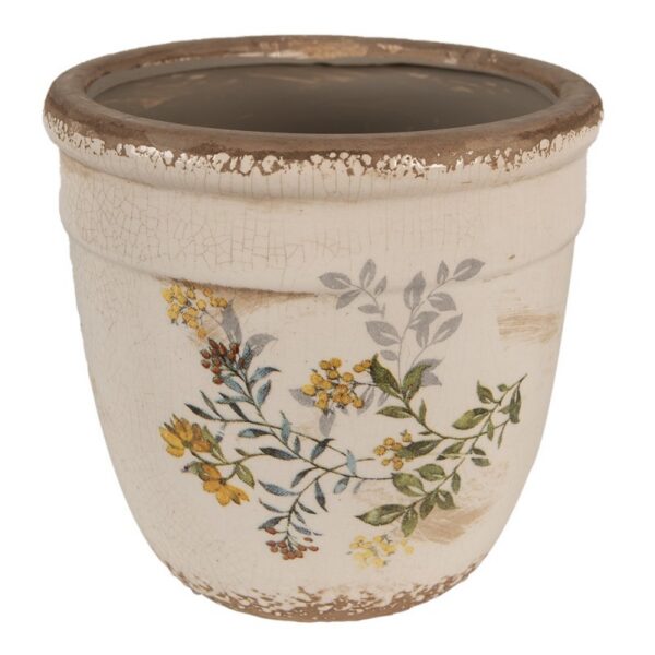 Bloempot Ø 18x17 cm Beige Geel Keramiek Bloemen Bloempot Binnen
