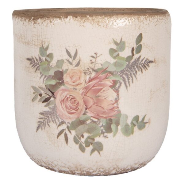 Bloempot Ø 18x17 cm Beige Keramiek Bloemen