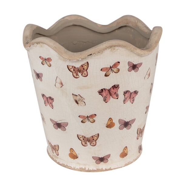 Bloempot Ø 19x18 cm Beige Roze Keramiek Vlinders Bloempot Binnen