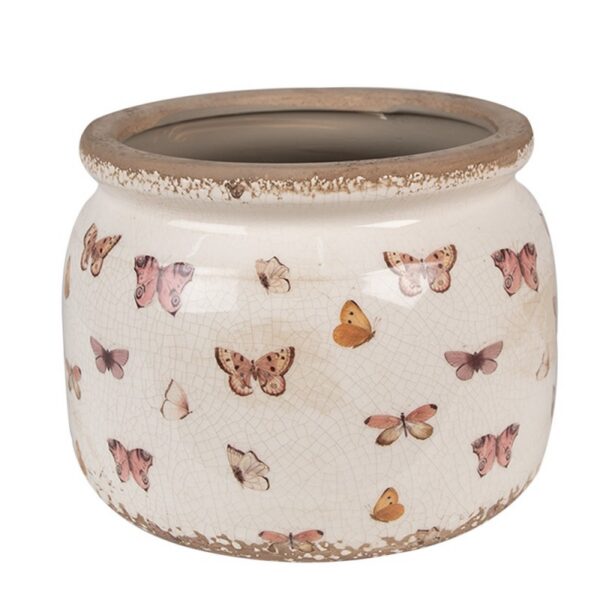 Bloempot Ø 20x15 cm Beige Roze Keramiek Vlinders Bloempot Binnen