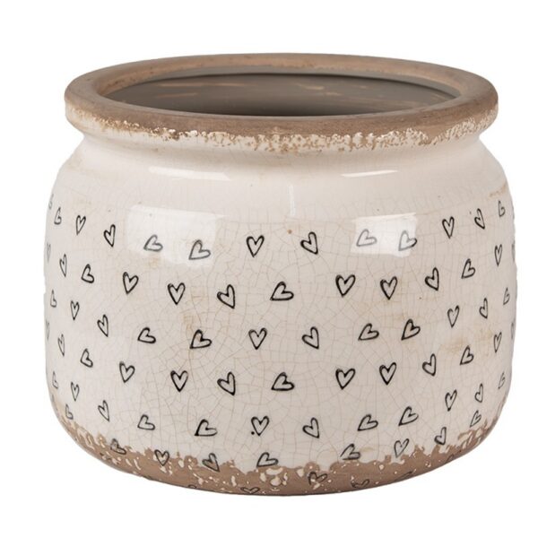 Bloempot Ø 20x15 cm Beige Zwart Keramiek Hartjes Bloempot Binnen