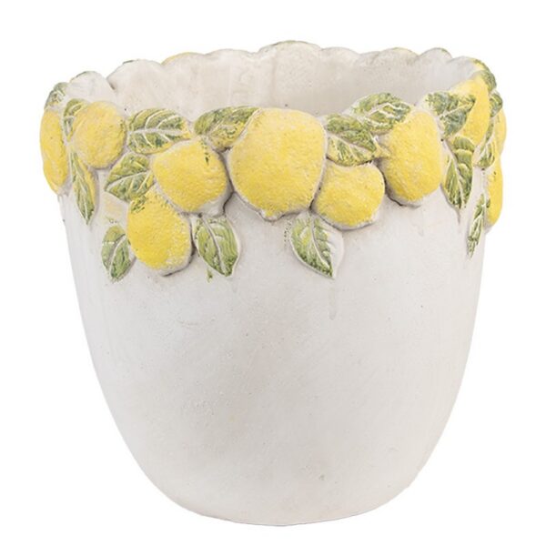 Bloempot Ø 20x19 cm Wit Geel Steen Citroenen
