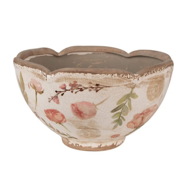 Bloempot Ø 21x12 cm Beige Roze Keramiek Bloemen Bloempot Binnen