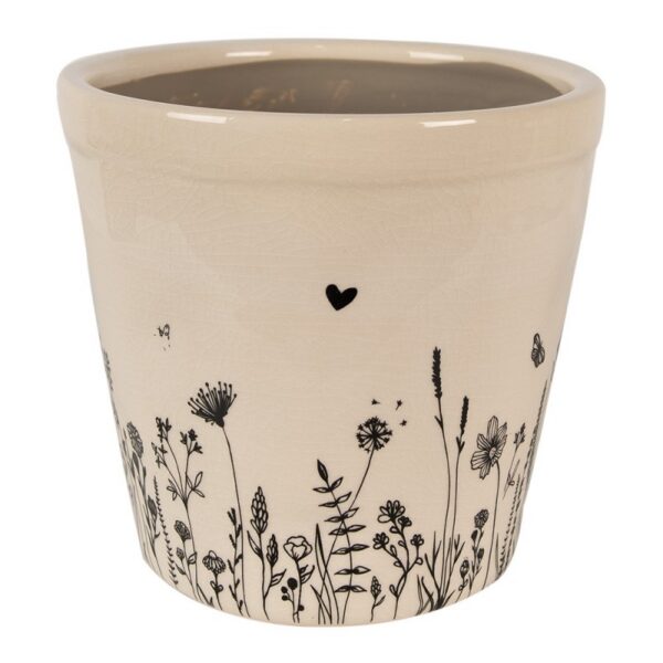 Bloempot Ø 21x20 cm Beige Zwart Keramiek Bloemen Bloempot Binnen