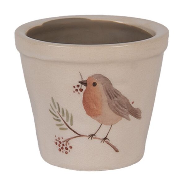 Bloempot Ø 8x7 cm Beige Keramiek Vogel