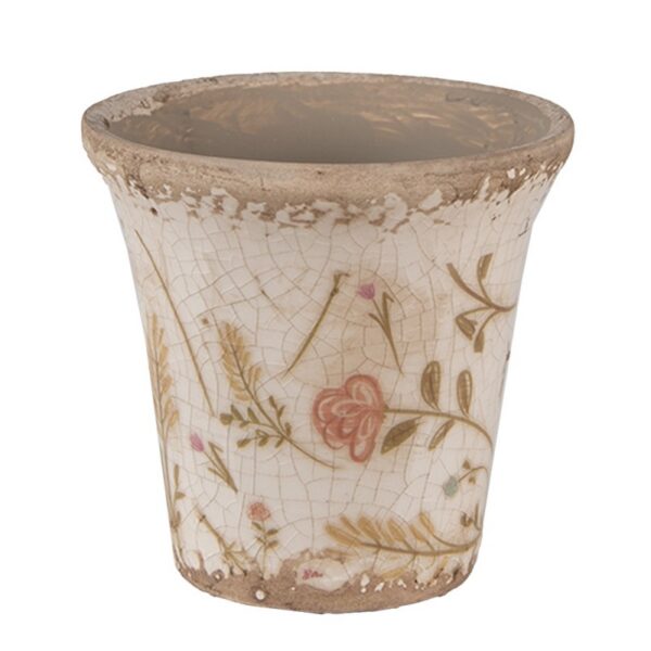 Bloempot Ø 9x8 cm Beige Roze Keramiek Bloemen Bloempot Binnen