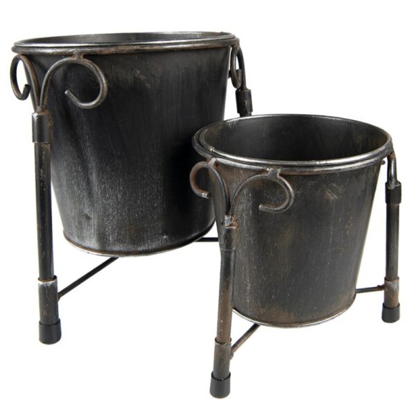 Bloempot Set van 2 Ø 17 Ø 12 cm Zwart IJzer Plantenpot