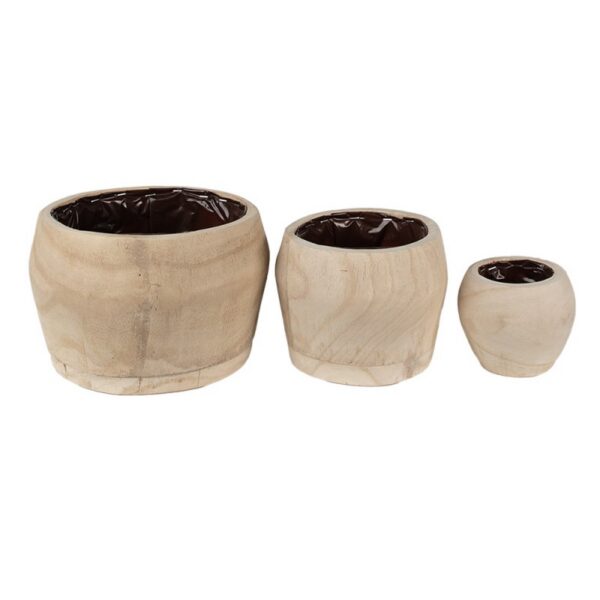 Bloempot Set van 3 Ø 24 Ø 18 Ø 12 cm Bruin Hout Plantenpot