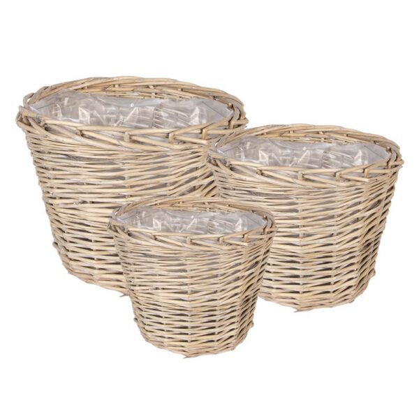 Bloempot Set van 3 Ø 34x27 / Ø 29x24 / Ø 23x21 cm Beige Rotan