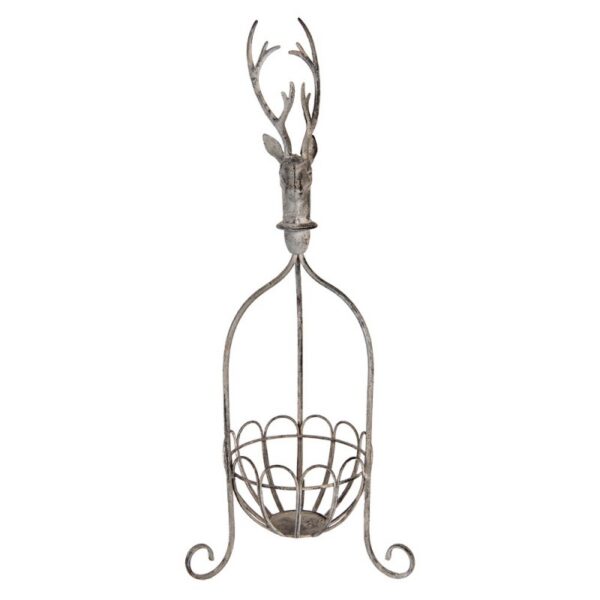Decoratie Mand 28x28x68 cm Grijs Metaal Hert