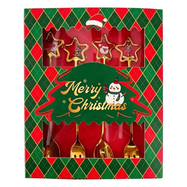 Dessert Bestek SET 4 Goudkleurig Metaal Kerst Decoratie Kerst