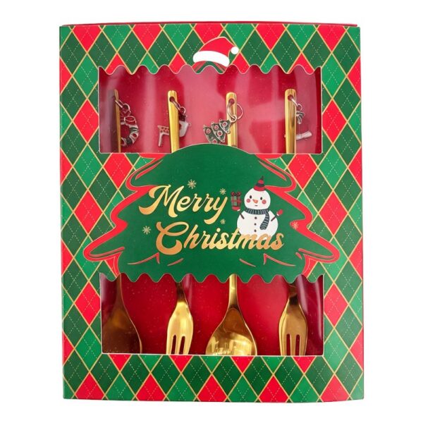 Dessert Bestek SET 4 Goudkleurig Metaal Kerst Decoratie Kerst