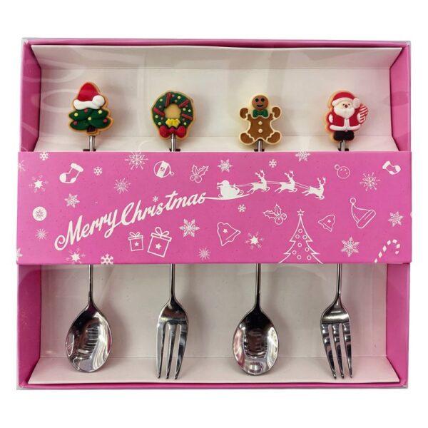 Dessert Bestek SET 4 Zilverkleurig Metaal Kerst Decoratie Kerst