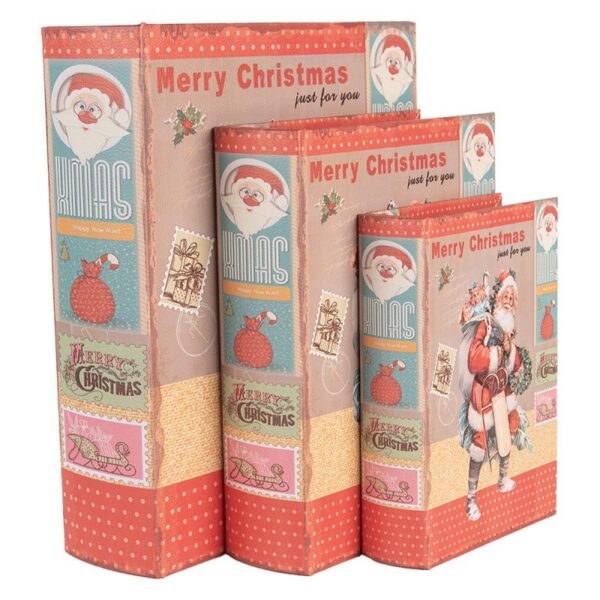 Opbergdoos Set van 3 Boeken 27 /22 /17 cm Rood Hout Kerstman
