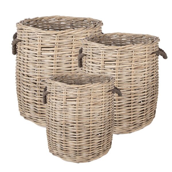 Opbergmand Set van 3 Ø 60x54 / Ø 50x50 / Ø 40x44 cm Beige Rotan