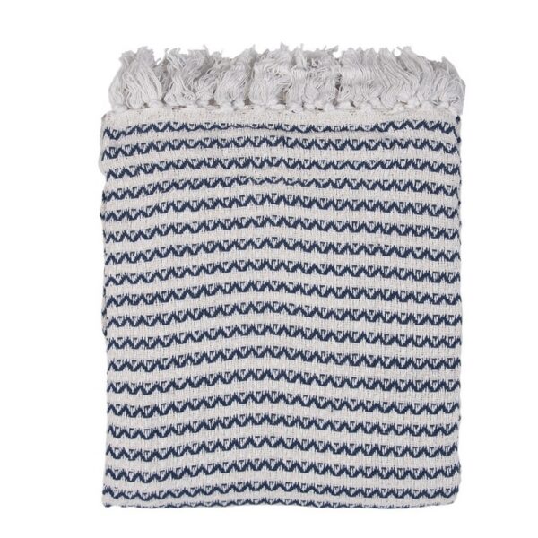 Plaid 125x150 cm Beige Blauw Katoen Zigzag Deken