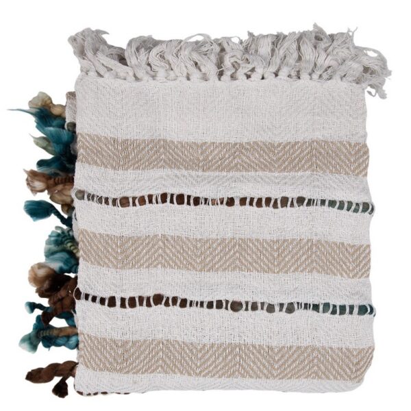 Plaid 125x150 cm Beige Katoen Strepen Deken