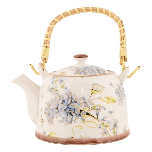 Theepot met Filter 800 ml Wit Blauw Keramiek Bloemen