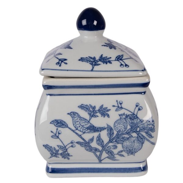 Voorraadpot Deksel 13x13x17 cm Wit Blauw Keramiek