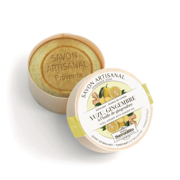 Maître Savonitto - Yuzu & Ginger zeep, lemon peel exfoliant, in houten doosje, 100g