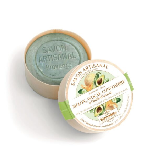 Maître Savonitto - MELON AVOCADO & CUCUMBER scrub zeep in houten doosje 100g